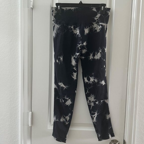 Tie-Dye High-Waisted Leggings L Black & White - Picture 1 of 7